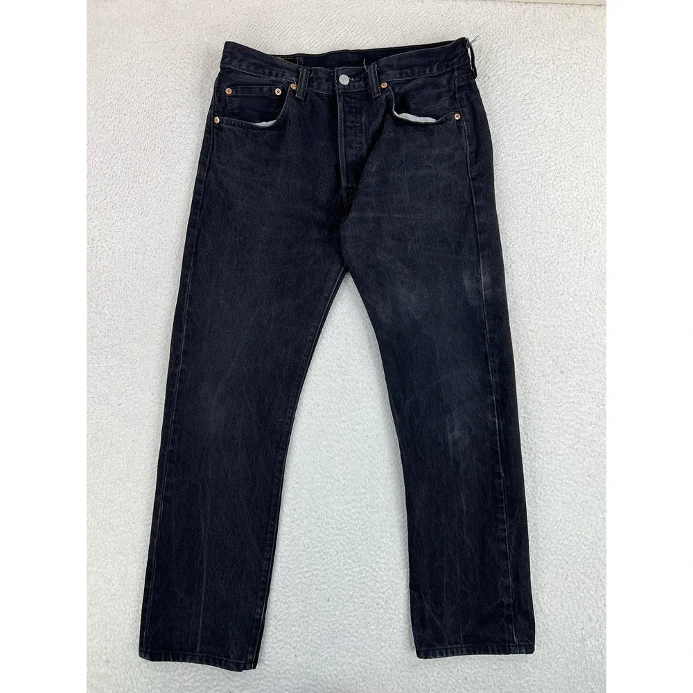 Levis 501 Jeans Mens 33x32 Black Regular Straight Denim Button Fly Charcoal Wash